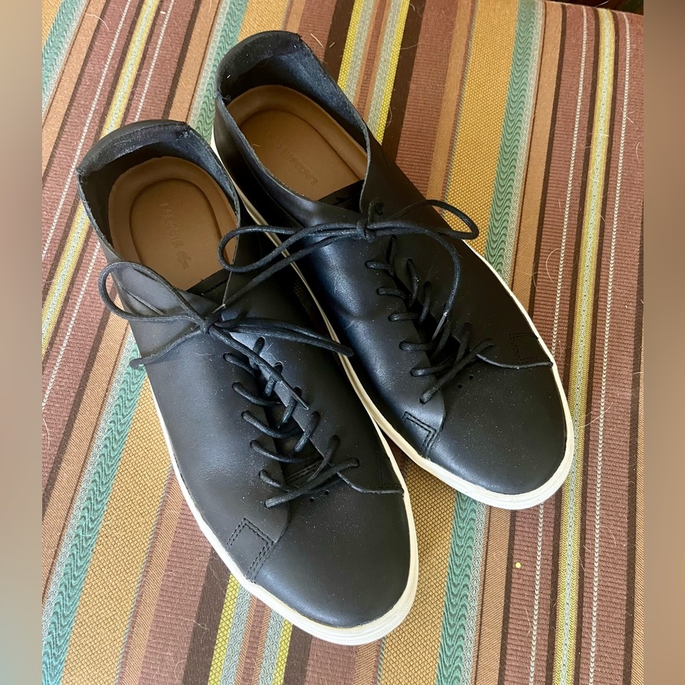 LACOSTE L.12.12 UNLINED 118 Black Genuine Leather Lace UP Shoes sz 13